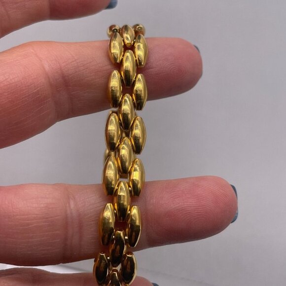 Rice Beads Chunky Bangle Bracelet Gold Tone Fold Over Closure - Picture 3 of 6